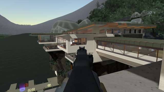 A Guard aiming down the iron sights of a Manta on Riverside.